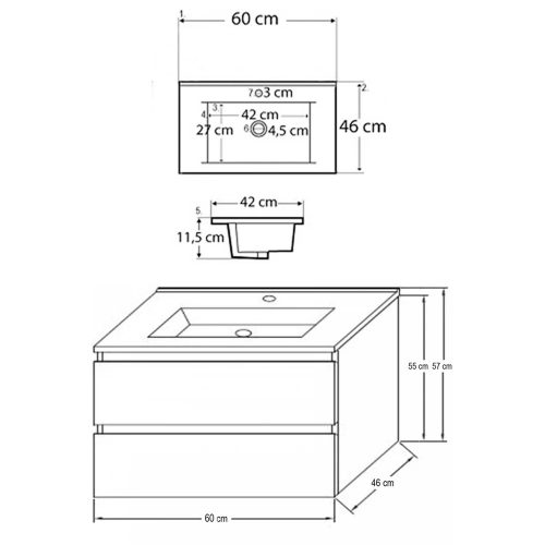 Porto 60 alsó szekrény mosdóval