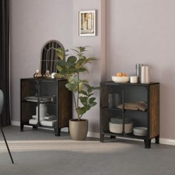   2 db rusztikus barna fém és MDF tárolószekrény 72 x 36 x 82 cm