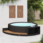 Fekete polyrattan és akácfa pezsgőfürdőkeret