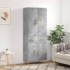 Betonszürke szerelt fa magasszekrény 69,5 x 34 x 180 cm