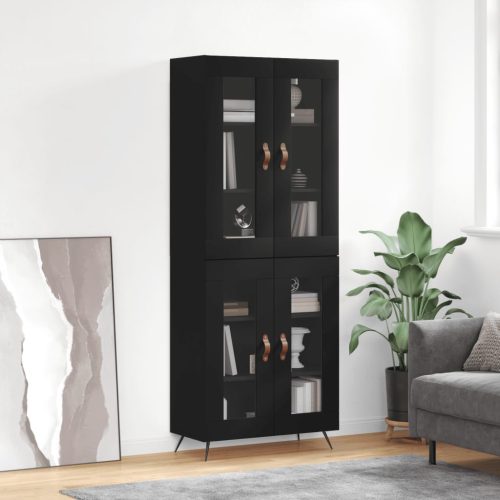 Fekete szerelt fa magasszekrény 69,5 x 34 x 180 cm