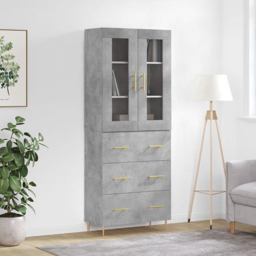 Betonszürke szerelt fa magasszekrény 69,5 x 34 x 180 cm