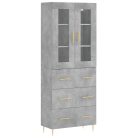 Betonszürke szerelt fa magasszekrény 69,5 x 34 x 180 cm