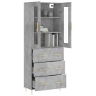 Betonszürke szerelt fa magasszekrény 69,5 x 34 x 180 cm