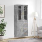 Betonszürke szerelt fa magasszekrény 69,5 x 34 x 180 cm