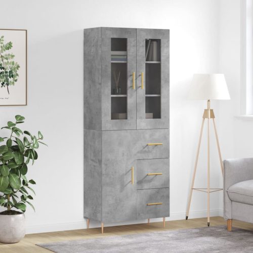 Betonszürke szerelt fa magasszekrény 69,5 x 34 x 180 cm