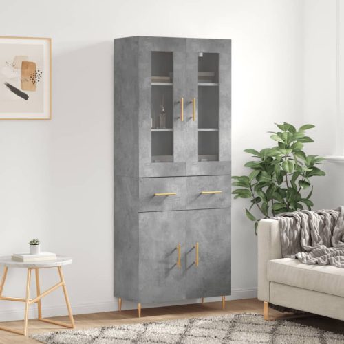 Betonszürke szerelt fa magasszekrény 69,5 x 34 x 180 cm