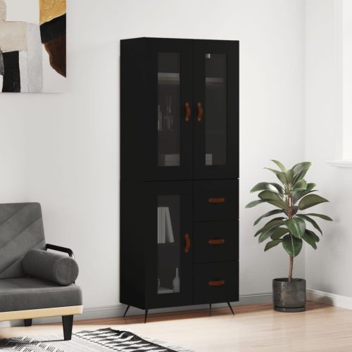 Fekete szerelt fa magasszekrény 69,5 x 34 x 180 cm