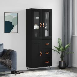 Fekete szerelt fa magasszekrény 69,5 x 34 x 180 cm