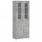 Betonszürke szerelt fa magasszekrény 69,5 x 34 x 180 cm