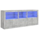 Betonszürke tálalószekrény LED-világítással 162 x 37 x 67 cm