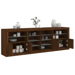   Barna tölgy színű tálalószekrény LED-ekkel 202x37x67 cm