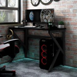 Fekete K-lábú gamer asztal 90 x 60 x 75 cm