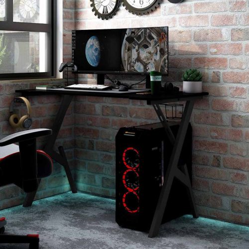 Fekete Y-lábú gamer asztal 90 x 60 x 75 cm