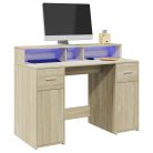 Sonoma tölgy színű szerelt fa íróasztal LED-ekkel 120x55x91 cm