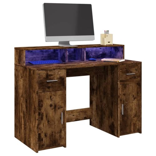 Füstös tölgy színű szerelt fa íróasztal LED-ekkel 120x55x91 cm