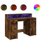 Füstös tölgy színű szerelt fa íróasztal LED-ekkel 120x55x91 cm