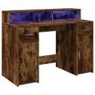 Füstös tölgy színű szerelt fa íróasztal LED-ekkel 120x55x91 cm