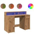 Kézműves tölgy színű szerelt fa LED-es íróasztal 120x55x91 cm