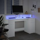 Fehér szerelt fa íróasztal LED-világítással 140 x 55 x 91 cm
