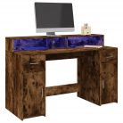 Füstös tölgy színű szerelt fa íróasztal LED-ekkel 140x55x91 cm