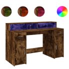 Füstös tölgy színű szerelt fa íróasztal LED-ekkel 140x55x91 cm