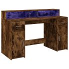 Füstös tölgy színű szerelt fa íróasztal LED-ekkel 140x55x91 cm
