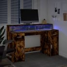 Füstös tölgy színű szerelt fa íróasztal LED-ekkel 140x55x91 cm