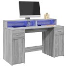 Szürke sonoma színű szerelt fa íróasztal LED-ekkel 140x55x91 cm