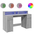 Szürke sonoma színű szerelt fa íróasztal LED-ekkel 140x55x91 cm