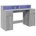 Szürke sonoma színű szerelt fa íróasztal LED-ekkel 140x55x91 cm