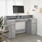 Szürke sonoma színű szerelt fa íróasztal LED-ekkel 140x55x91 cm