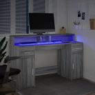 Szürke sonoma színű szerelt fa íróasztal LED-ekkel 140x55x91 cm
