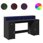 Fekete szerelt fa íróasztal LED-világítással 160 x 55 x 91 cm