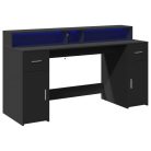 Fekete szerelt fa íróasztal LED-világítással 160 x 55 x 91 cm