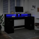 Fekete szerelt fa íróasztal LED-világítással 160 x 55 x 91 cm