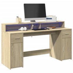   Sonoma tölgy színű szerelt fa íróasztal LED-ekkel 160x55x91 cm