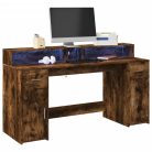 Füstös tölgy színű szerelt fa íróasztal LED-ekkel 160x55x91 cm