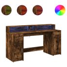 Füstös tölgy színű szerelt fa íróasztal LED-ekkel 160x55x91 cm
