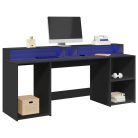 Fekete szerelt fa íróasztal LED-világítással 200 x 55 x 91 cm