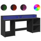 Fekete szerelt fa íróasztal LED-világítással 200 x 55 x 91 cm