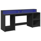 Fekete szerelt fa íróasztal LED-világítással 200 x 55 x 91 cm