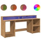 Kézműves tölgy színű szerelt fa LED-es íróasztal 200x55x91 cm