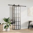Fekete ESG üveg tolóajtó fémszerelvény-szettel 76x205 cm