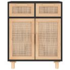 Fekete tömör fenyő/természetes rattan tálalószekrény 60x30x75cm