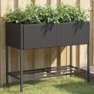 Fekete polyrattan kerti ültetőláda polccal