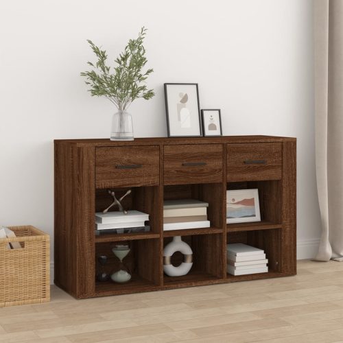 Barna tölgyszínű szerelt fa tálalószekrény 100x30x59,5 cm