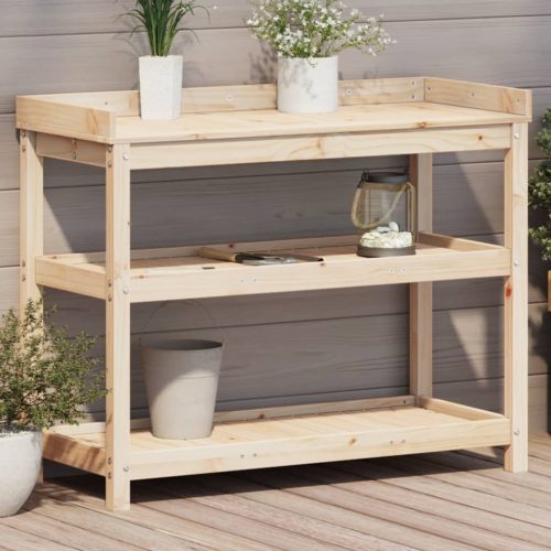 Tömör fenyőfa ültetőasztal polcokkal 108 x 45 x 86,5 cm