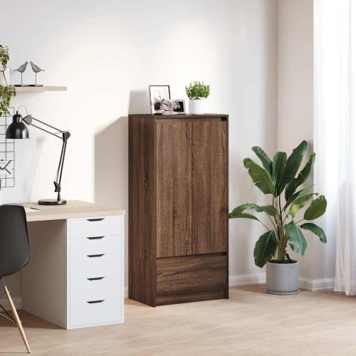 Barna tölgy szerelt fa szekrény fiókkal 55,5x34x119,5 cm