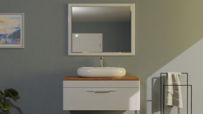 TMP MOON 90 cm fehér - natúr dió - fali fürdőszobabútor - mosdó nélkül - Top Counter mosdókhoz